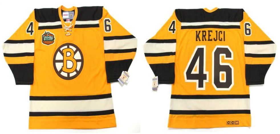 2019 Men Boston Bruins #46 Krejci Yellow CCM NHL jerseys->boston bruins->NHL Jersey